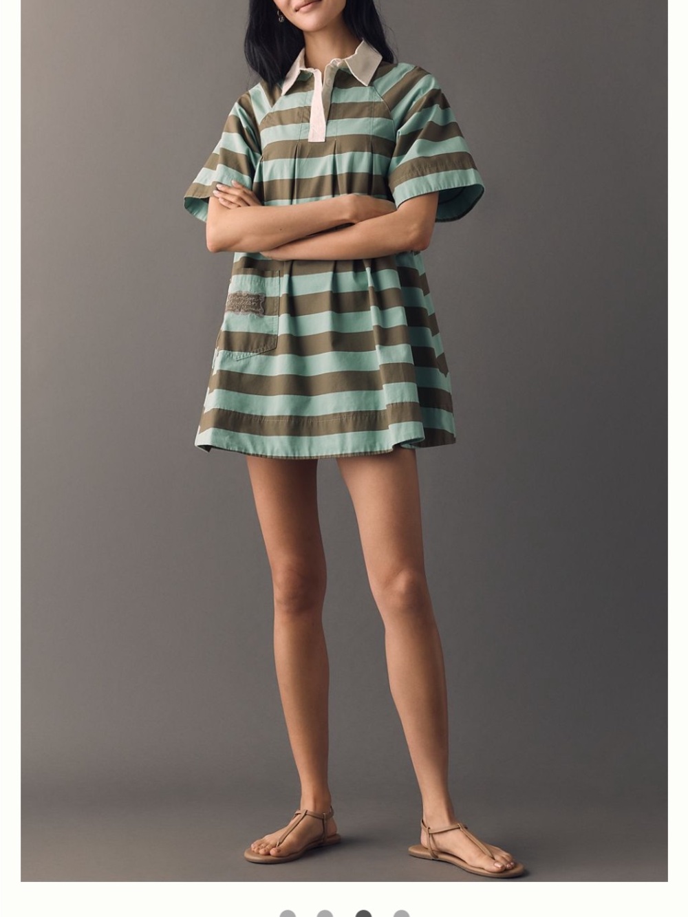 Womens Striped Polo Dress - Mint Green and Olive Damson Madder by Anthropologie